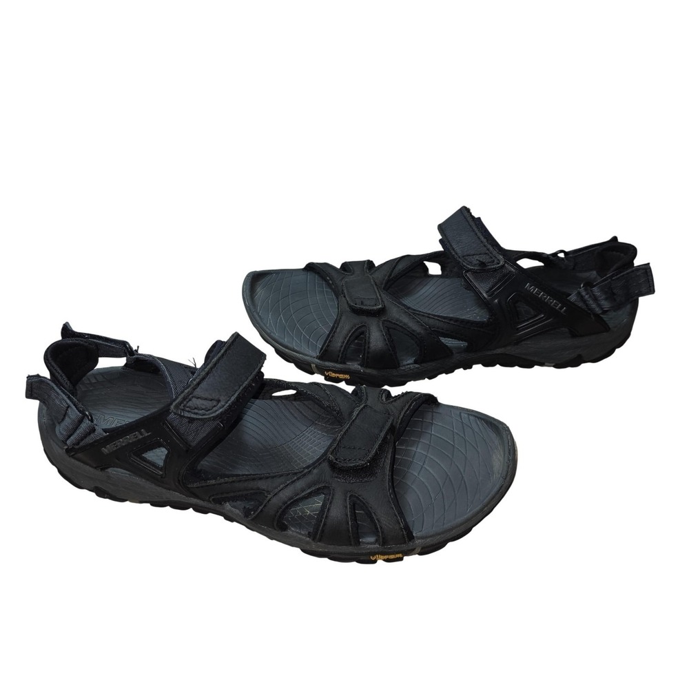 Merrell Sandals Men 10 Black Vibram Sport Hiking Trail Adjustable Toe Guard